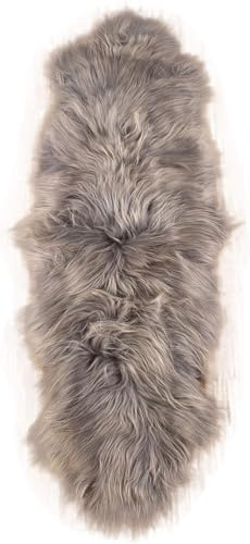 Kuhfelle Online & Nomad LAMMFELL DOPPELFELL HELL GRAU LANGWOLLIG ECHTES SCHAFFELL (170 x 60 cm)