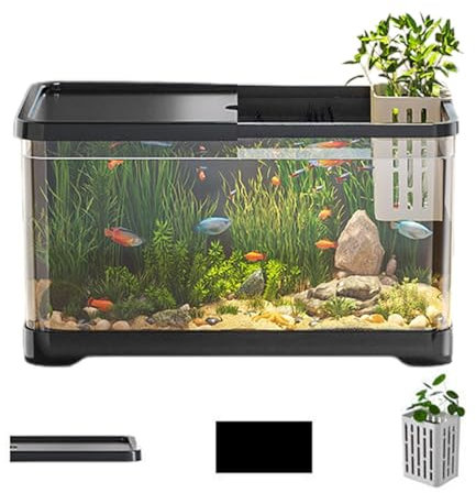 Komplettes Startersetarium für Betta-Fischzucht, Guppys und Goldfische - Kreative Kleine Aquarium mit Salzwasser, Korb und Deckel