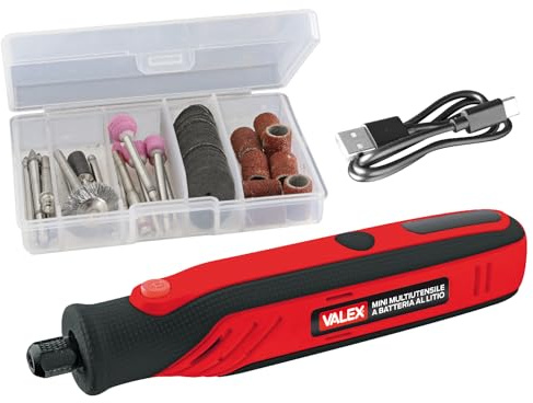Valex Mini Multiutensile A Stelo A Batteria Al Litio 3,6V, 51 accessori inclusi, 5000-18000 Giri/min regolabili con 5 selezioni, ricarica usb