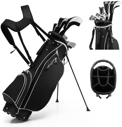 COSTWAY Men's Golf Clubs Package Set with Alloy Driver, 3# Fairway Wood, 4# Hybrid, 6-9# & P Irons, Putter and Stand Bag, Right Hand (Black)