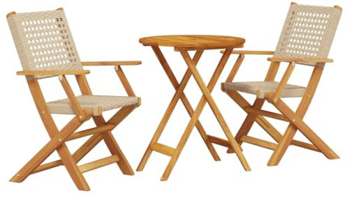 Eleganz 3-TLG. Bistro-Set Beige | Gartenmöbel aus Akazien-Massivholz, mit Öl behandelt | Langlebig & Wetterfest | Perfekt für Terrasse & Balkon