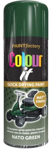 Spray Paint Nato Green Matt Finish 250ml - Quick Dry Aerosol Can All Purpose for Wood, Metal, Plastic, Interior & Exterior