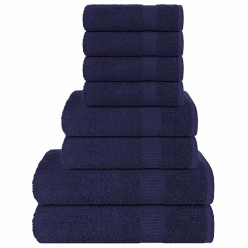 AJJHUUKI Linge de lit et serviettes de bain et flanelle 8 pièces Bleu marine 360 g/m² 100 % coton