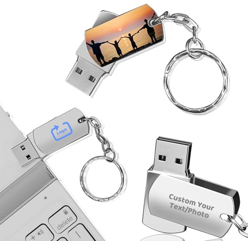 Clé USB Personnalisée Mini Clé USB 2.0, Clef USB 32GO /64GO / 128GO, Gravure de Textes/Logo, Impression de Photos, Grande Capacité, Lecture Rapide et Forte Compatibilité (#A05)