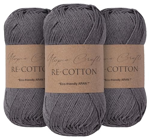 Utopia Crafts Re-Cotton - Gomitolo di filato per maglieria, 3 pezzi, 100 g, colore:
