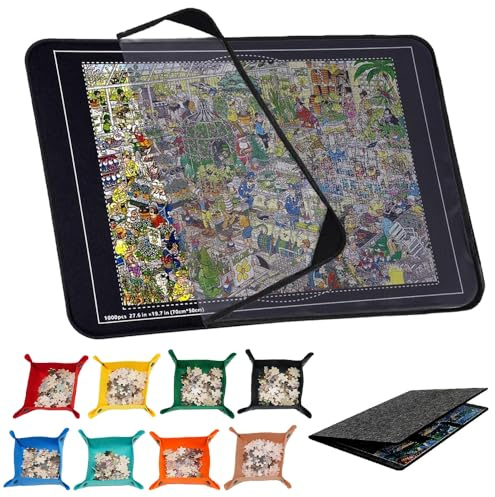 Jonuin - 1000 tavole puzzle pieghevoli, 79 x 53 cm, tappetino puzzle per 1000 pezzi, con 6 vassoi per ordinare i puzzle e 1 copertura trasparente, tavola per puzzle per un facile spostamento e