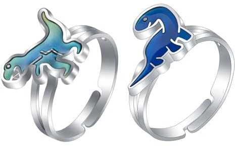 BelleVive 2 pièces set de bagues dinosaure à humeur, changement de couleur, sentiment d'émotion, température, bague ajustable, bijou amusant, bagues de fête, cadeau d'anniversaire, style 3