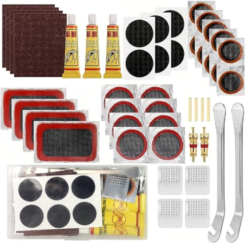 Flickzeug Fahrrad Reparaturset, Hochleistungs-Fahrradschlauch-Patch-Kit mit tragbarer Aufbewahrungsbox,Fahrrad Flickzeug Set,Reifenreparaturset für Radfahrer,Motorräder,BMX und mehr aufblasbaren Gummi