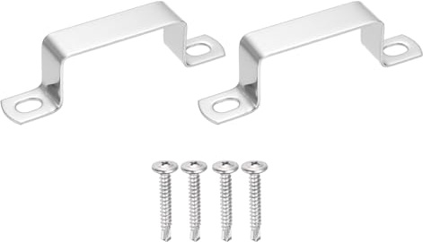 sourcing map 2Pcs U Shape Square Tube Clamp, 60x30mm U Shaped Bracket 304 Stainless Steel Square Strap Clamp with Phillips Head Self Drilling Screws for Pipes Door Closed Bar Holder Railings