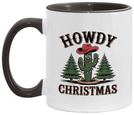IVISION LEARNING LTD Rustic Howdy Christmas Western Cactus Two-Tone Accent Mugs, 11oz 15oz Drinking Cups, Kitchen Décor, Gifts For Book Lovers