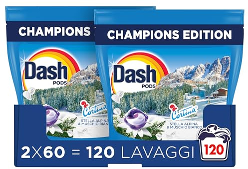 Dash Pods Detersivo In Capsule, 60 Lavaggi, Champions Edition, Cortina, Stella Alpina e Muschio Bianco, Pulito e Freschezza in 1 solo lavaggio (Confezione da 2)