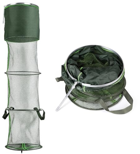 SWAWIS Filet de Maille des Poissons Pliable 170x33x33cm/200x33x33cm | Nylon et Alliages d'Aluminium, Panier à Poissons pour Conservation Temporaire du Poisson Crevettes Crabes Pendant la Pêche