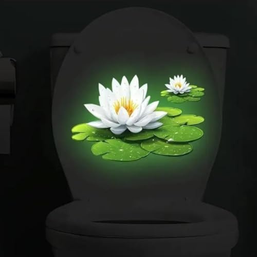 Rackumic Pegatina de pared de loto PVC decorativo para inodoro, baño, dormitorio y sala de estar, decoración del hogar, 20 x 30 cm, flor de loto luminosa extraíble
