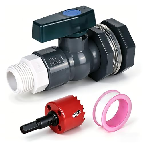 XTDMJ Regntunna tappkran set PVC regntunna ventiler (25 mm + 16 mm) med metallhålsöppnare, skotskruvanslutning, slangadapter och slangklämmor, IBC 3/4 tums vattenkran regntunna set för akvarier