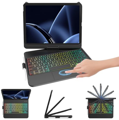 FUWANG Keyboard Case for iPad A16 11th Gen 2025 and 10th Gen 2022 | Case with Keyboard Multi Touch Trackpad 7 Color Backlight 360° Flip Hard Shell, Keyboard Case with Pencil Holder