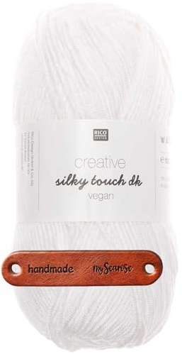 Rico Design CREATIVE SILKY TOUCH DK vegan WEISS Premium Wolle 100g Weiches Glanzgarn für Mode Accessoires und kreative Handarbeitsideen mit mySearose Label