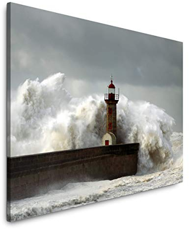 Paul Sinus Art Leuchtturm im Meer 120x 80cm Inspirierende Fotokunst in Museums-Qualität für Ihr Zuhause als Wandbild auf Leinwand in