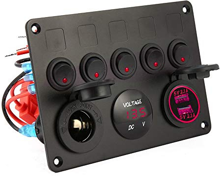 ETOPARS Wasserdicht Wippschalter Panel Kippschalter Panel Schalttafel Rot Voltmeter 4.2A Dual USB Ladegerät Zigarettenanzünder 12V 24V Auto Boot