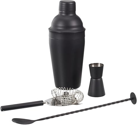 COOK CONCEPT Set de Coctelería 4 Accesorios de Acero Negro | Acero, set de coctelería de 4 accesorios, acabado negro mate, mixología, mesa, idea de regalo, negro