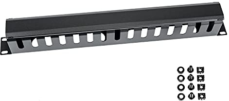 HMF 65451-02 Kabelmanagement mit Abdeckung für Serverschrank | 19 Zoll | 1 HE | Schwarz