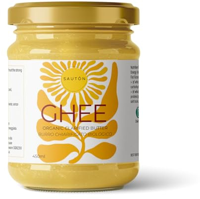 SAUTÓN Ghi 450g – Burro Chiarificato Grass Fed, Senza Lattosio e Caseina, Alto Punto di Fumo, Ricetta Ayurvedica Tradizionale, Ideale per Cucina Keto e Alte Temperature