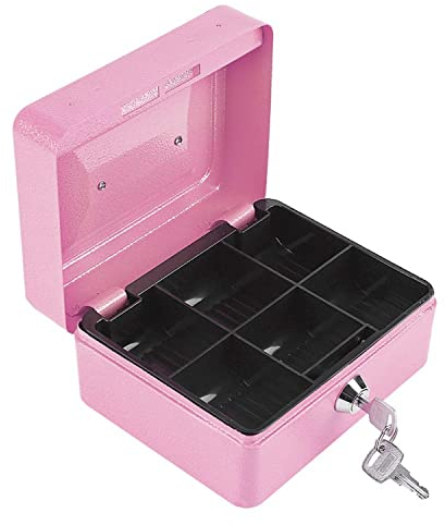 TOPINCN 1Pc Stahl Geldkassette Tresor, Trinkbar Kleiner Tresor Schließfach Geld Münzen Safe Sicherheitsbox Verschließen Kleine Stahl Geldkassette mit Abnehmbarem Münzfach und(Kleines Rosa)