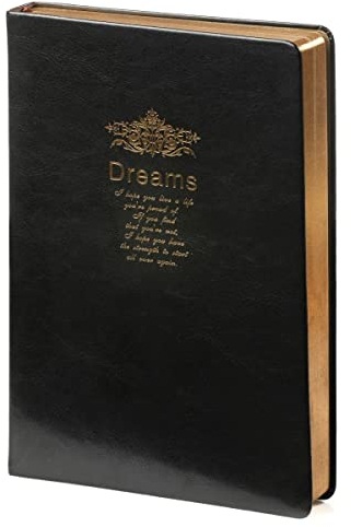 Kalpa Dreams A5 Quaderno Vintage con Copertina in Pelle Oro e Nero (145x215mm) - Diario di Viaggio con 250 Pagine Bianche - Diario per Scrivere e Disegnare - Nero