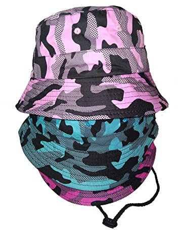 KGM Camoflage Fischerhut Mütze mit Kordel und Schnur – Outdoor-Festival-Sonnenhüte, rose, One size