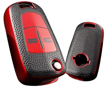 ontto Schlüsselhülle Autoschlüssel Hülle Passt für Vauxhall Opel Astra J H K Corsa D Insignia Vectra Zafira Signum Antigo Omega TPU Silikon Schlüsseletui Schutzhülle Schlüsselanhänger-Leder Rot