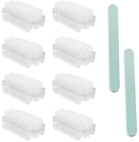 Pizsieat 8 Stück Doppelseitige Handwaschbürste,Handbürste Nagelbürste Transparent Nagelbürste Kinder Hart mit 2 Nagelfeilen zur Reinigung von Hand Nagel Bad Waschbecken