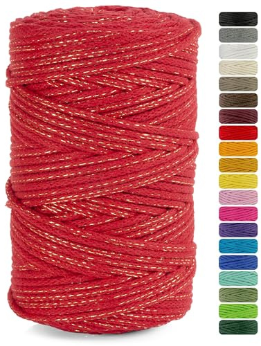 Netuno 1x Makramee Garn 5mm Rot mit goldenem Metallfaden 100m zum Häkeln | Kordel mit Naturkern · weich & reißfest – für Armbänder, Basteln, DIY-Deko & Wandbehang