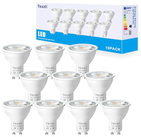 Yexati Lampadine Led Gu10,7W(Equivalente A 50W), Luce Bianco natura 4000K,550 Lumen Faretto Led,Non Dimmerabile,10 Pezzi