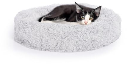 LITTLE LORD | Katzenbett Ceddie - Flauschiges Katzenkörbchen, Schlafplatz rund - hellgrau | ca. Ø 60 cm