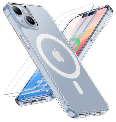 ORETECH für iPhone 13 Mini Hülle mit 2 Schutzfolie, Klar | Kompatibel mit Mag Safe,Stoßfest Kratzfest Transparent Rückseite Handyhülle für iPhone 13 Mini