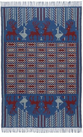 ÖJBRO VANTFABRIK – Skåne Märta – Wolldecke mit Fransen, 130 × 200 cm, aus 100% Schafwolle, gewebt, warm & weich, folkloristisches nordisches Design