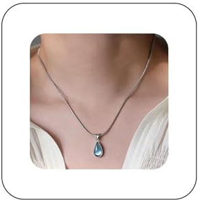 Atentuyi Boho Small Kristall Anhänger Halskette Silber Cz Blau Kette Saphir Tropfen Halskette Mondstein Edelstein Zierliche Einfach Winzig Zart Niedlich Glitzernd Klein Minimalistisch Schmuck Frauen