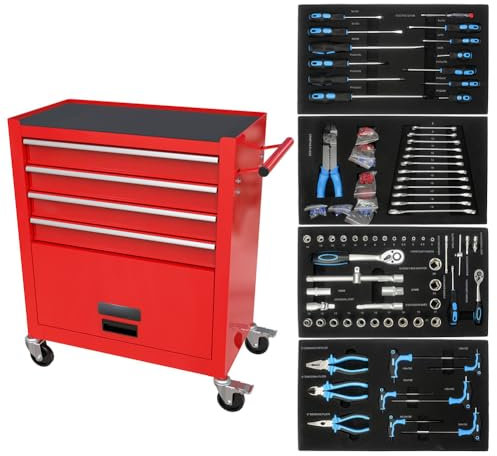 SPOFLYINN 4-Drawer Tool Chest Rolling Tool Cart On Wheels for Mechanics Metal Tool Box Storage Cabinets for Garage red