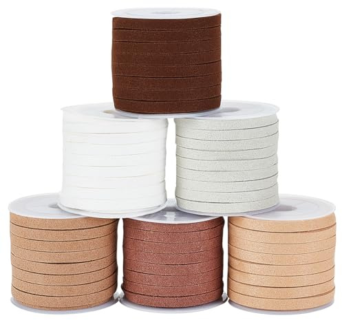 PH PandaHall 5mm Faux Leather Cord 6 Colors Suede Cord Flat Micro Fiber Suede String, 32.8 Yards/ 30m Leather Lace String for Necklace Bracelet Jewelry Dreamcatcher Tassels Beading Art Crafts