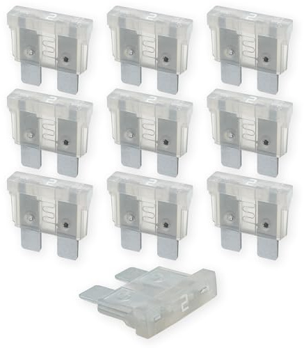 2A KFZ Sicherungen Set 10 Stück für 5V 12V 24V 32V | 19mm Standard Größe | Stecksicherungen für Boot, Motorrad, Wohnmobil & Roller | Autosicherungen als Flachsicherungen ATO Ersatzsicherungen - Grau