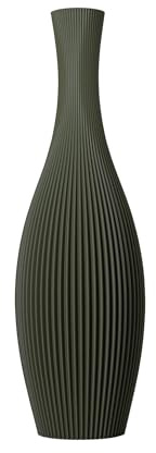 SLIMPRINT Bodenvase Stella Olivgrün, 18,8 x 60 cm, Hohe Dekovase für Pampasgras mit Modern Streifendesign, Recycelter Biokunststoff