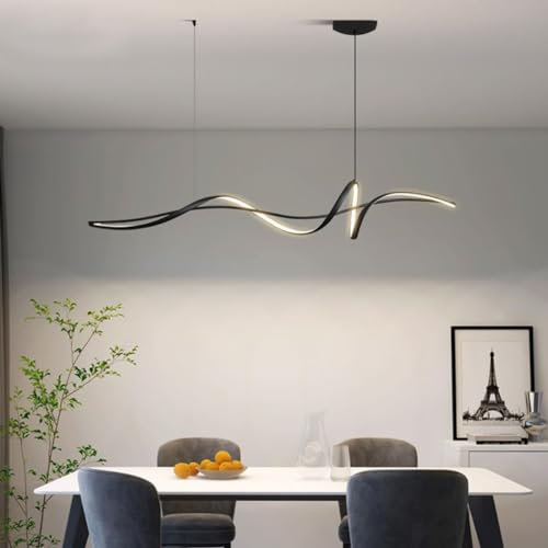 Aleaty LED Dining Table Pendant Lamp Modern Creative Pendant Lamp Dimmable Waveform Design Chandelier with Remote Control Height Adjustable Interior Lighting for Kitchen (Black, L100cm)