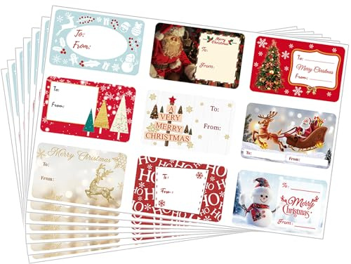 135Pcs Christmas Labels Stickers Xmas Present Gift Labels Christmas Self Adhesive Gift Stickers Xmas Name Tags for Present Cards Envelope Bags