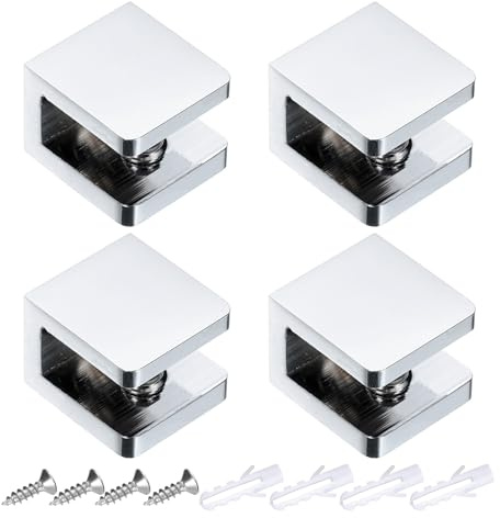 sourcing map Glass Shelf Bracket, Glass Clamp Clip Support with Screws Fit 8mm to 10mm (0.31 - 0.39) Thickness Glass Shelves, Bathroom Clip Holder Support Silver
