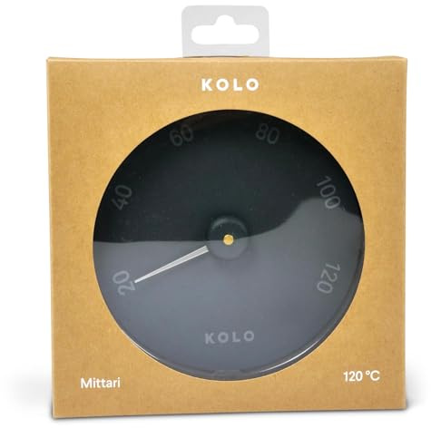 KOLO Sauna Thermometer Mittari - Ø 14 cm - Schwarzes Aluminium - Präzise Temperaturanzeige bis 120 °C - Robustes hitzebeständiges Messgerät - Stilvolles Saunazubehör aus Finnland