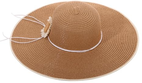 LY4U Cappello di Paglia a Tesa Larga da Donna, Cappello da Spiaggia Estivo UPF 50, Cappello da Viaggio Arrotolabile Pieghevole Floscio per Le Donne