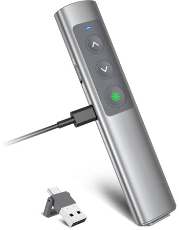 Presentation Clickers for PowerPoint Presentations, [Aluminum Alloy] + [2 in 1 USB C/A] PowerPoint Clicker Wireless Presenter, Presentation Pointer PPT Slide Remote Control Clicker for Mac, Computer