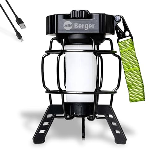 BERGER Trueno Campingleuchte | Wiederaufladbare LED Akku Campinglampe mit USB Ladefunktion | Outdoor Lampe dimmbar | Kabellose Notfall Leuchte perfekt für Stromausfall Zelt Wandern Werkstatt