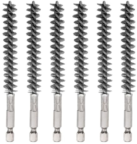 sourcing map 6Pcs 304 Stainless Steel Bore Brush 12mm Dia 4.5 Long Cleaning Twisted Wire Brush with Handle 1/4 Hex Shank for Tubes Ports Bearings, Silver