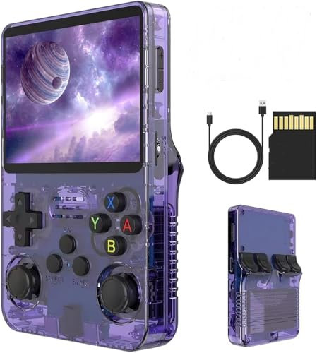 Consola Retro Portátil +20.000 Juegos y 19 Emuladores – Linux Abierto, Ampliable con Más Juegos – Guardado de Partida – Pantalla 3,5 IPS – Consola de Mano – Ideal Niños y Adultos – Morada