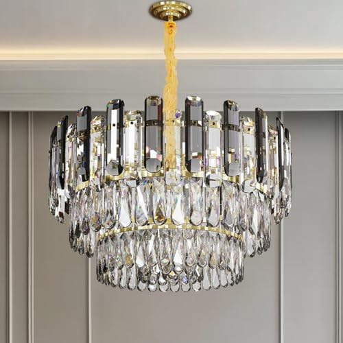 Vrygle Lampadario dorato moderno in cristallo: illuminazione da soffitto rotonda in metallo e cristallo, plafoniera sospesa per sala da pranzo, camera da letto, 6 x E14, Φ40 cm